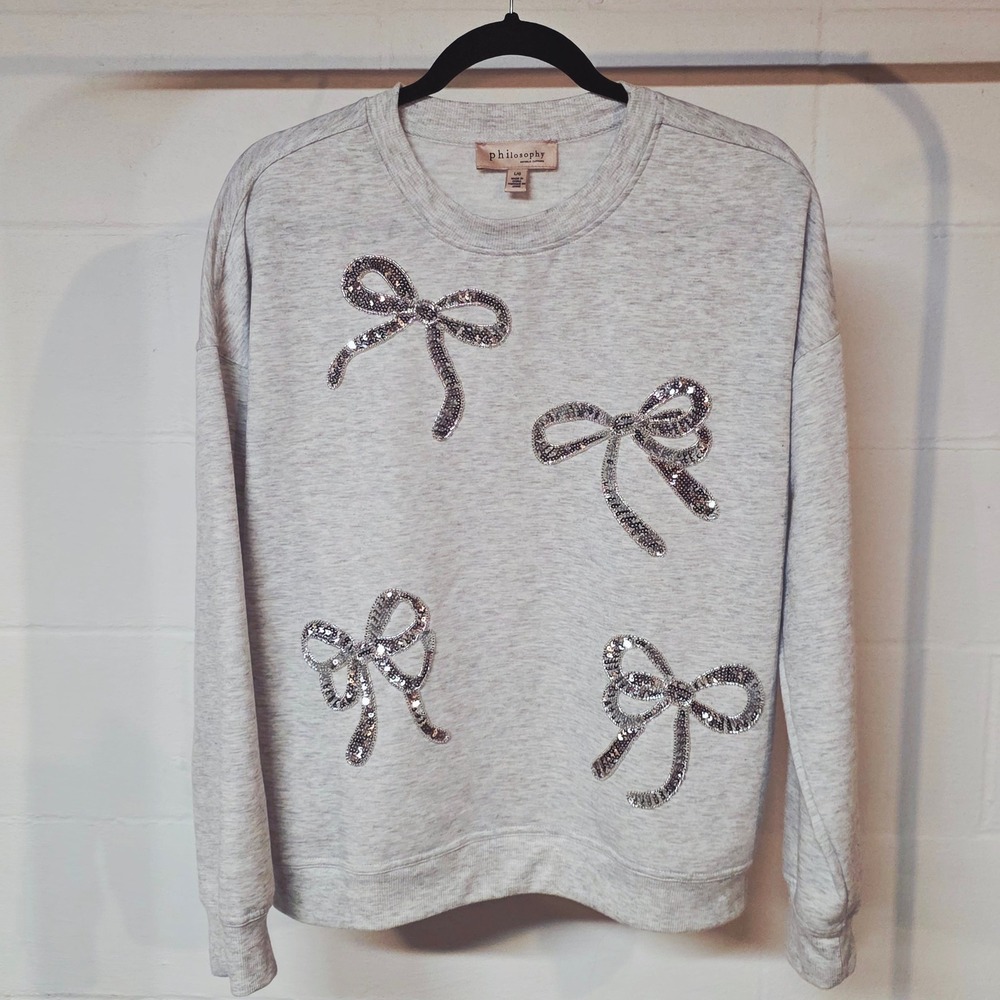 Philosophy‎ Republic Clothing Womens Sequin Silver Bow Sweatshirt Heather Gray